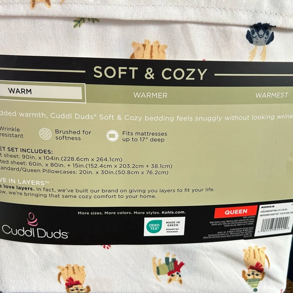 Cuddl Duds Cream Holiday Puppy Print Sheet Set - Picture 3 of 4